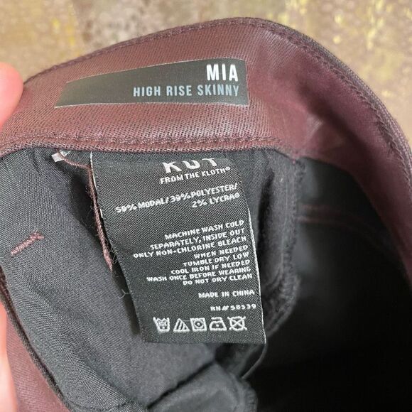 Kut from the Kloth Mia High Rise Skinny Wet Look Bordeaux Jeans 14 NWT - Picture 7 of 11